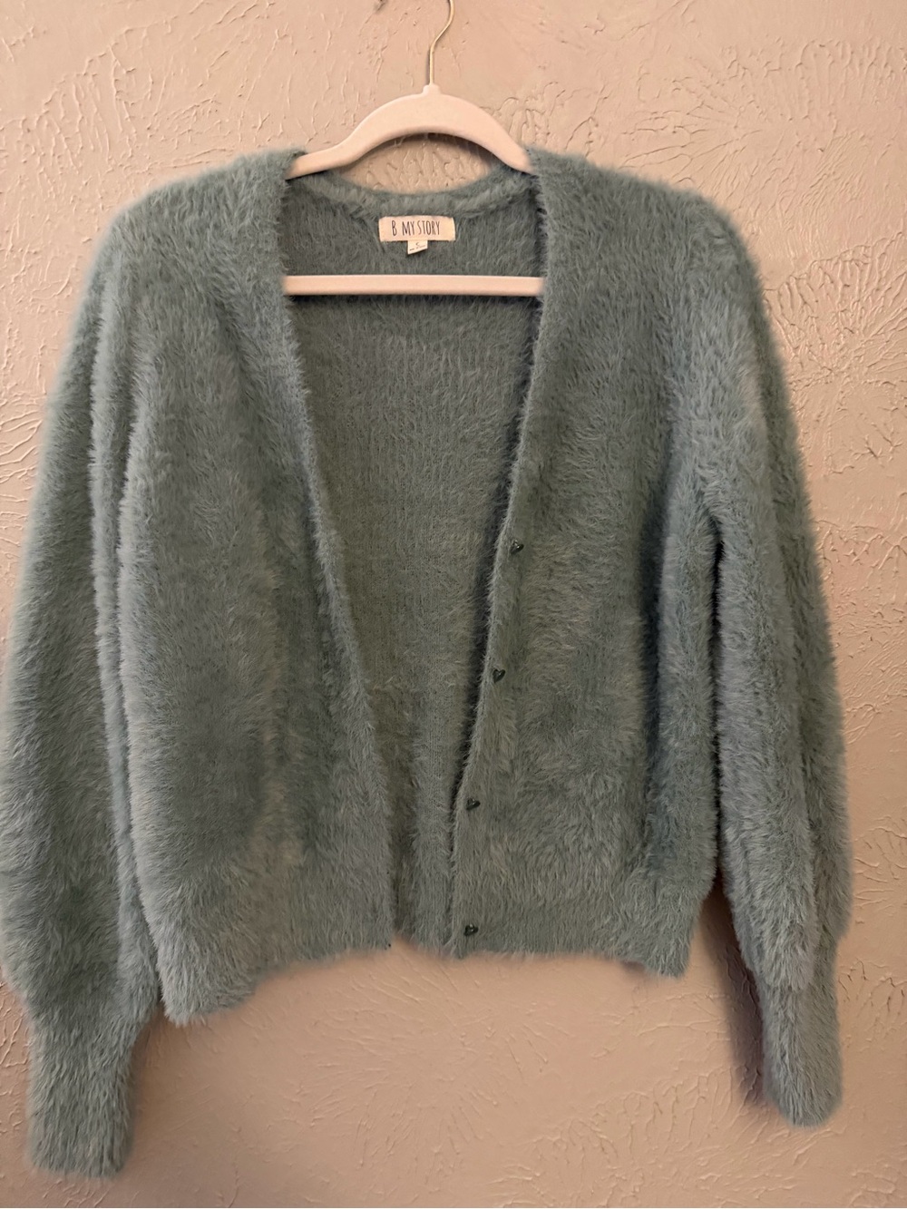 My Story Sage Green Fuzzy Button-Front Cardigan